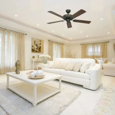 Ventilateur marron dans un salon blanc France ventilateur